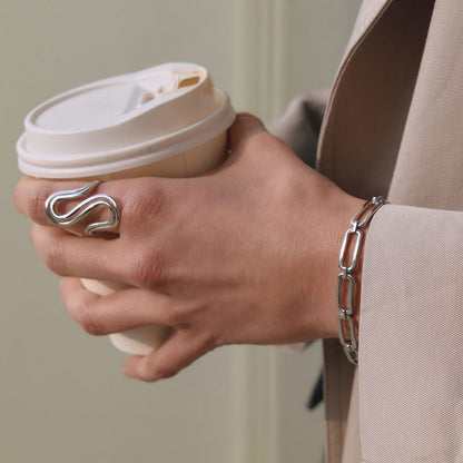 Bague Soren Wavy – Bagues en acier inoxydable bicolore, imperméables et résistantes au ternissement