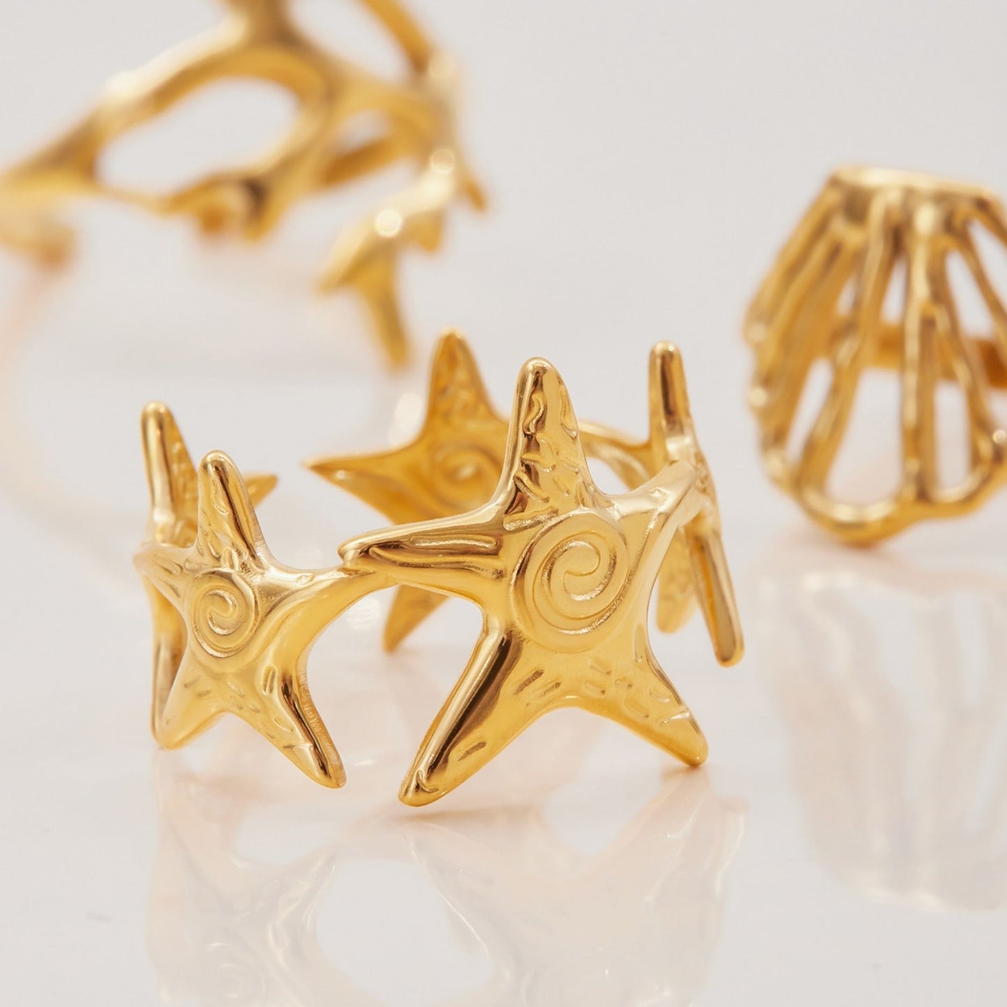 18K Gold Plated Ocean Statement Ring • Waterproof Stainless Steel Beach Jewelry