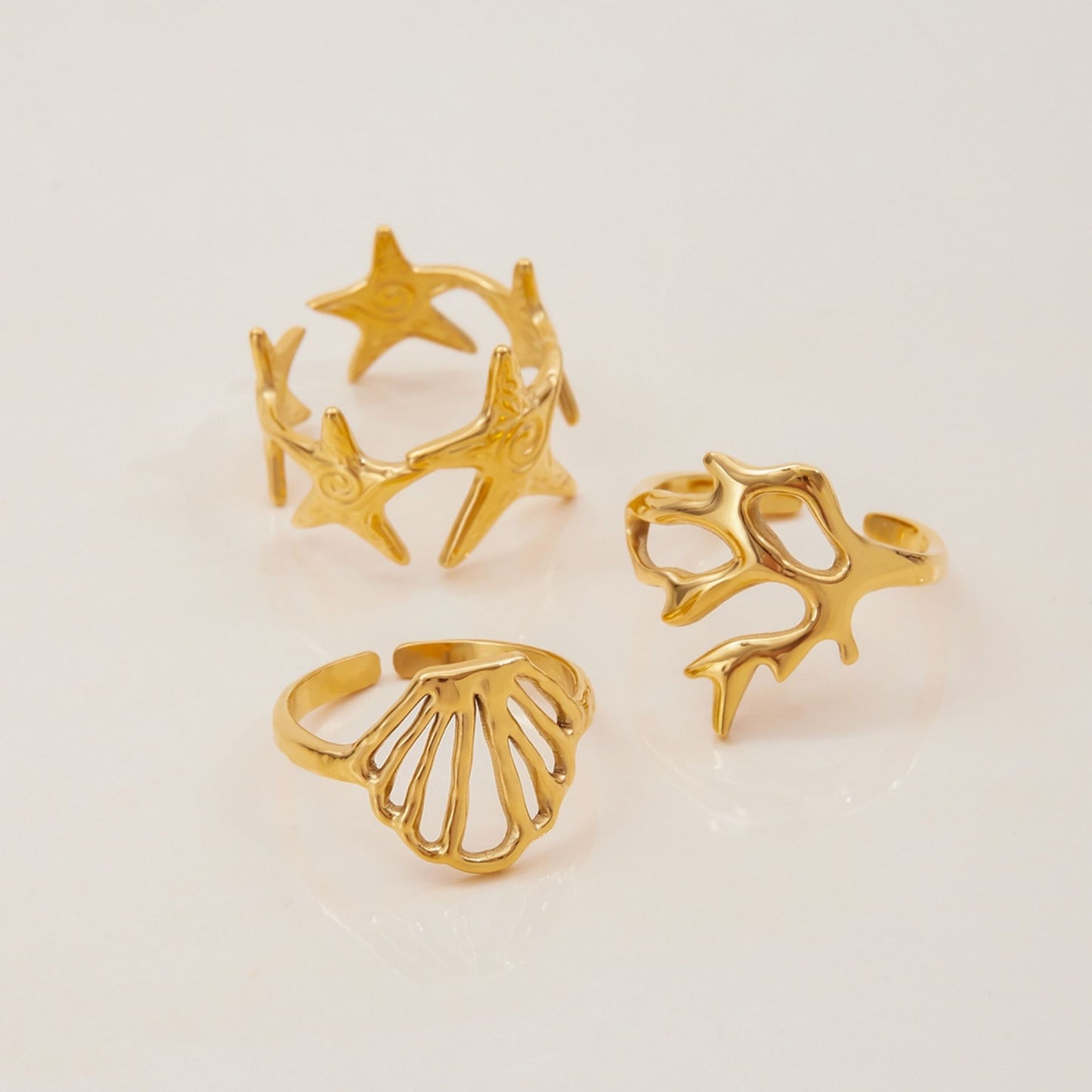 18K Gold Plated Ocean Statement Ring • Waterproof Stainless Steel Beach Jewelry