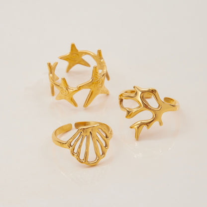 18K Gold Plated Ocean Statement Ring • Waterproof Stainless Steel Beach Jewelry