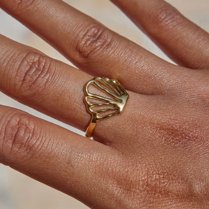 18K Gold Plated Ocean Statement Ring • Waterproof Stainless Steel Beach Jewelry