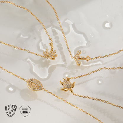 18K Gold Plated Ocean Charm Bracelet • Waterproof Stainless Steel Cubic Zirconia Beach Jewelry For Summer Holidays