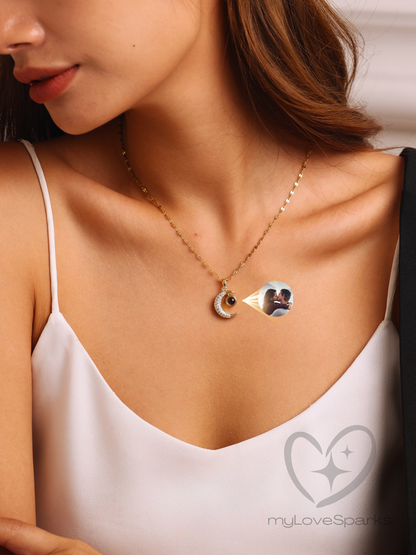 Personalized Photo Projection Necklace with Moon Pendant