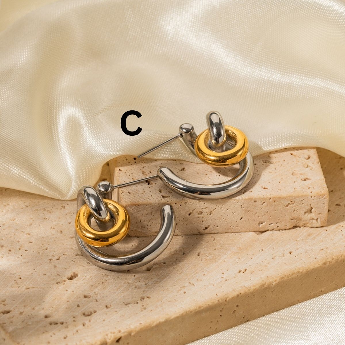 Boucles d'oreilles créoles Statement Duo – Créoles et huggies bicolores en acier inoxydable imperméable
