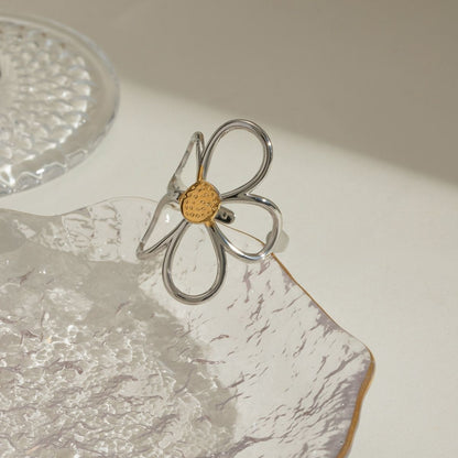 Bague Flora – Bague fleur en acier inoxydable bicolore et imperméable