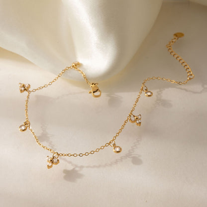 18K Gold Plated Dainty Charm Anklet • Waterproof Stainless Steel Cubic Zirconia Beach Foot Jewelry