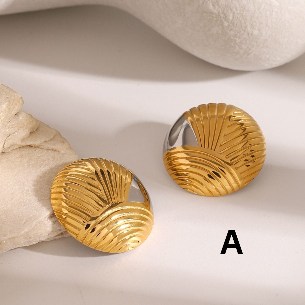 Orecchini a bottone e pendenti Sculpted Duo - Orecchini importanti in acciaio inossidabile bicolore impermeabile