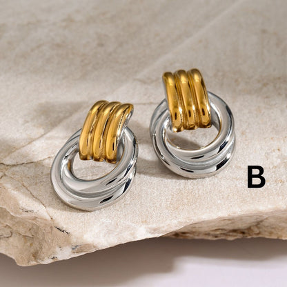 Orecchini a bottone e pendenti Sculpted Duo - Orecchini importanti in acciaio inossidabile bicolore impermeabile