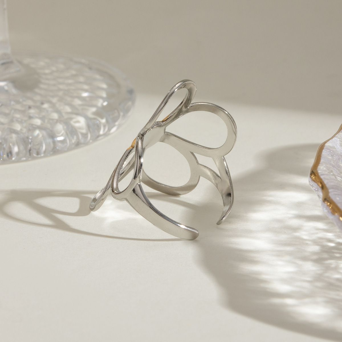 Bague Flora – Bague fleur en acier inoxydable bicolore et imperméable