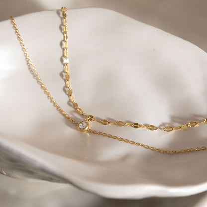 18K Gold Plated Double Layer Anklet • Waterproof Stainless Steel Layered Cubic Zirconia Foot Jewelry