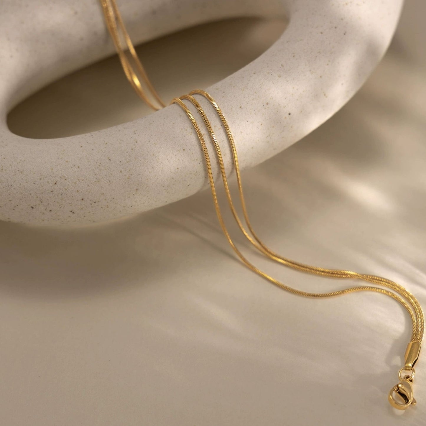 18K Gold Plated Triple Strand Herringbone Anklet • Waterproof Stainless Steel Liquid Snake Chain Foot Jewelry