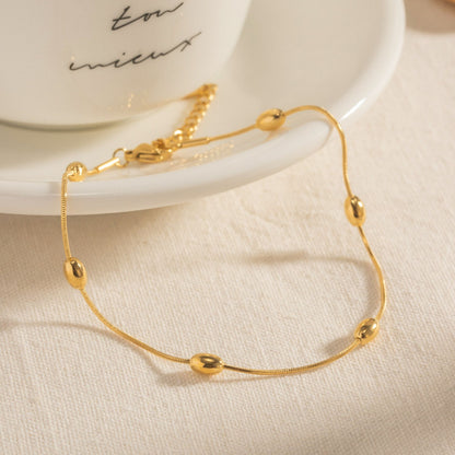 18K Gold Plated Minimalist Snake Chain Anklet • Waterproof Stainless Steel Smooth Bead Station Foot Jewelry