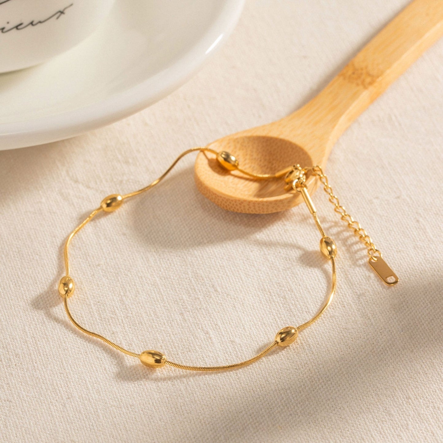 18K Gold Plated Minimalist Snake Chain Anklet • Waterproof Stainless Steel Smooth Bead Station Foot Jewelry