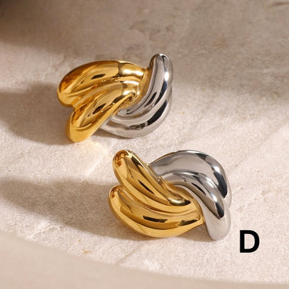 Titre du produit : Boucles d'oreilles Statement Sculpted Contour – Clous et créoles bicolores en acier inoxydable imperméable