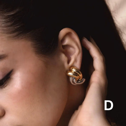 Titre du produit : Boucles d'oreilles Statement Sculpted Contour – Clous et créoles bicolores en acier inoxydable imperméable