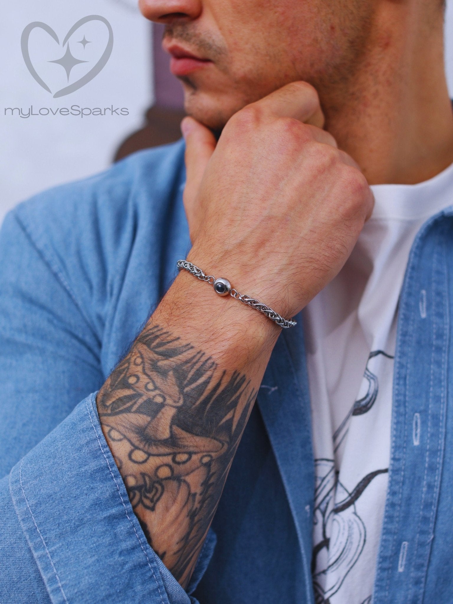 Minimalist Round Personalized Photo Projection Bracelet for Men - myLoveSparks Jewelry & GiftsCL