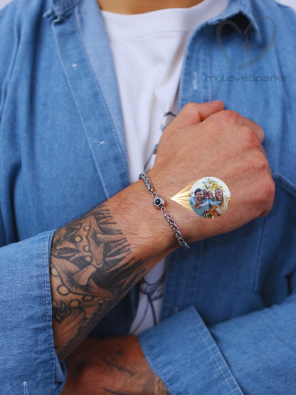 Minimalist Round Personalized Photo Projection Bracelet for Men - myLoveSparks Jewelry & GiftsCL