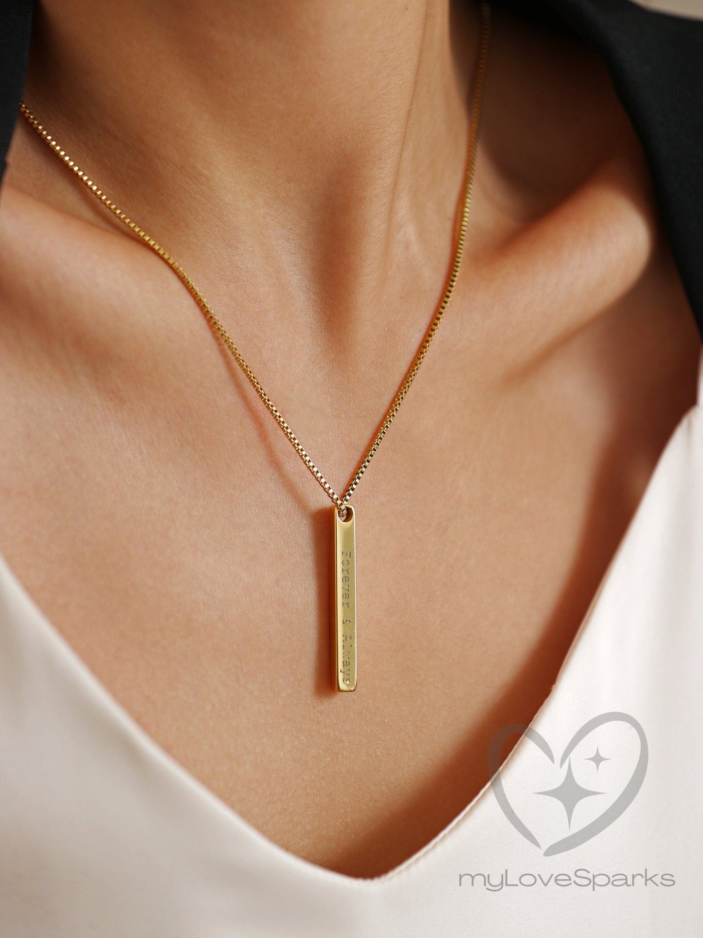 Personalised Vertical Bar Engraving Necklace - myLoveSparks Jewelry & Gifts