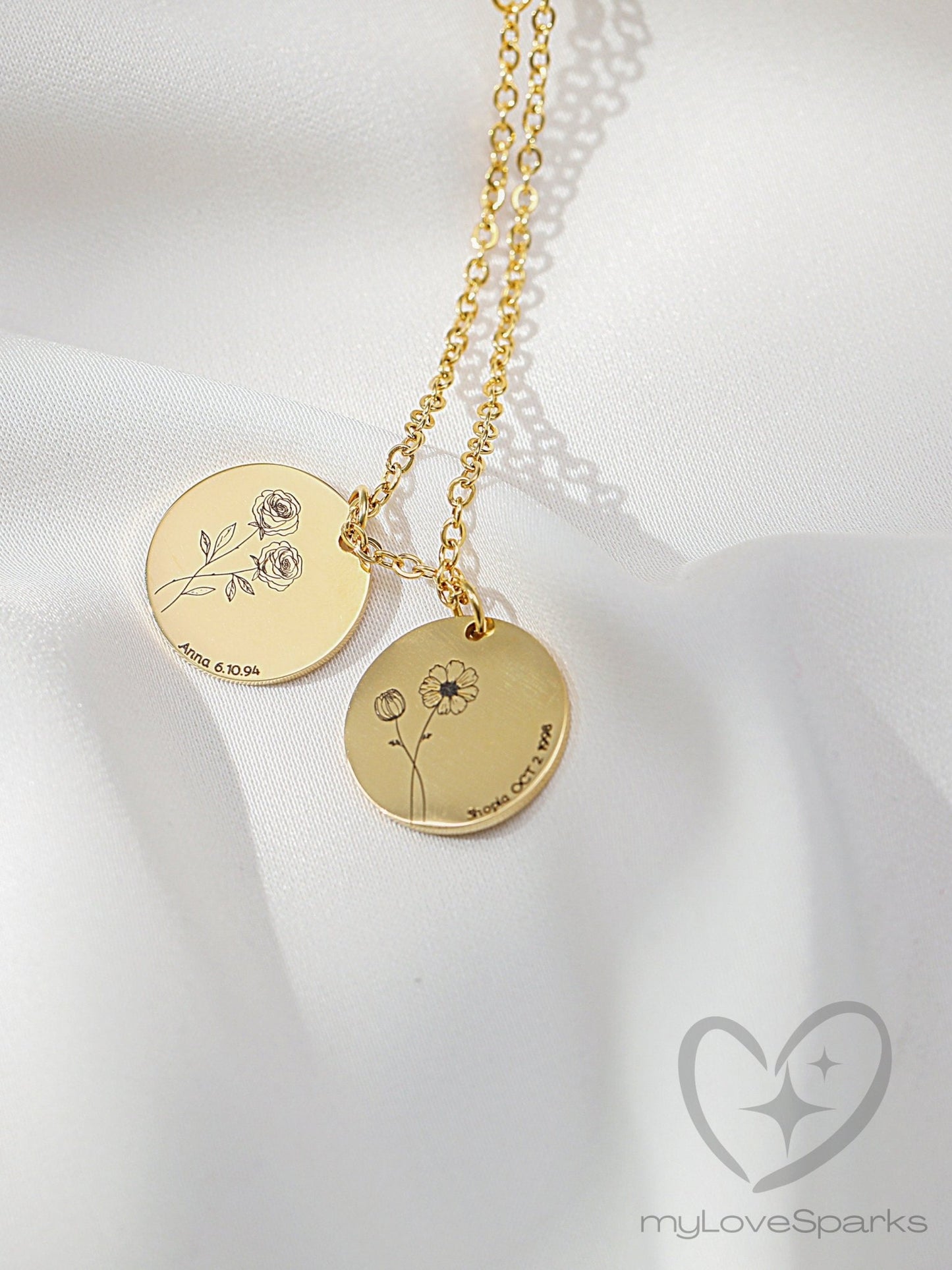 Personalized Birth Flower Disc Necklace - myLoveSparks Jewelry & GiftsFY