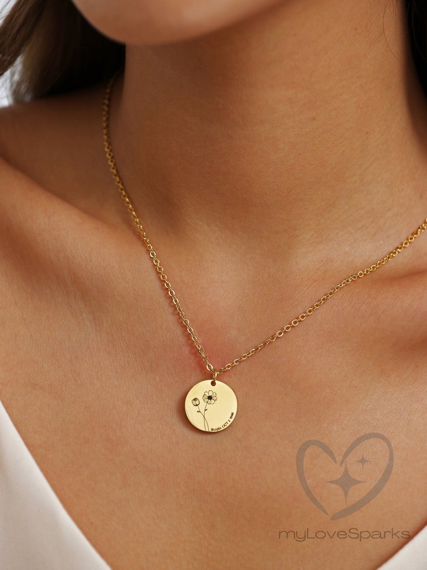 Personalized Birth Flower Disc Necklace - myLoveSparks Jewelry & GiftsFY