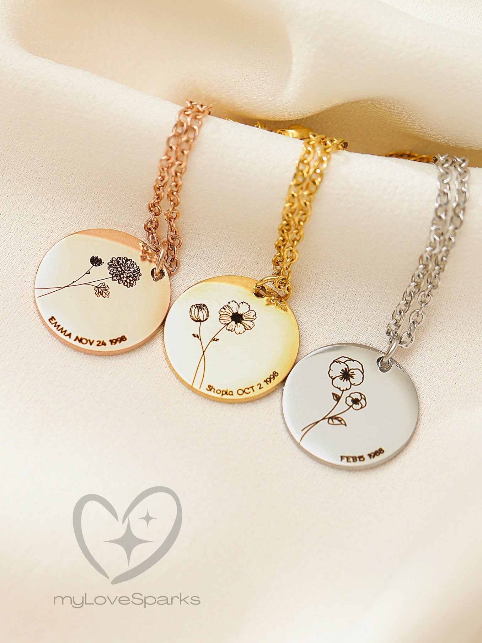 Personalized Birth Flower Disc Necklace - myLoveSparks Jewelry & GiftsFY