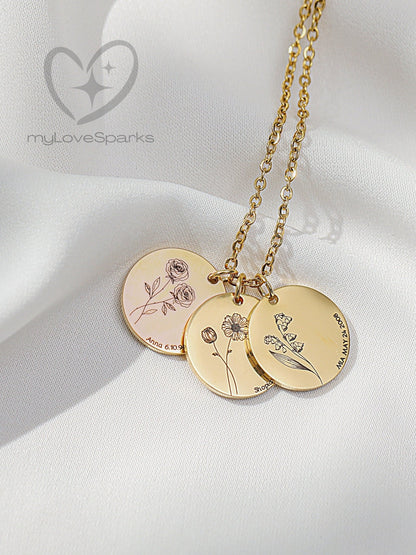 Personalized Birth Flower Disc Necklace - myLoveSparks Jewelry & GiftsFY