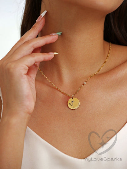 Personalized Birth Flower Disc Necklace - myLoveSparks Jewelry & GiftsFY