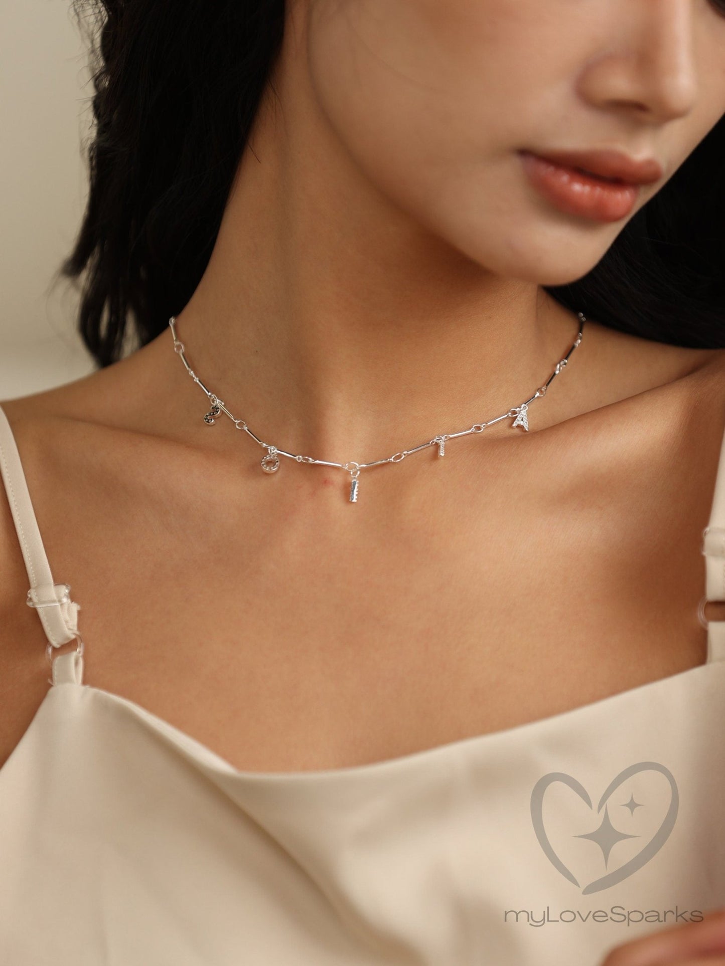 Personalized Diamond Name Necklace with Tube Chain - myLoveSparks Jewelry & GiftsJHDiamond