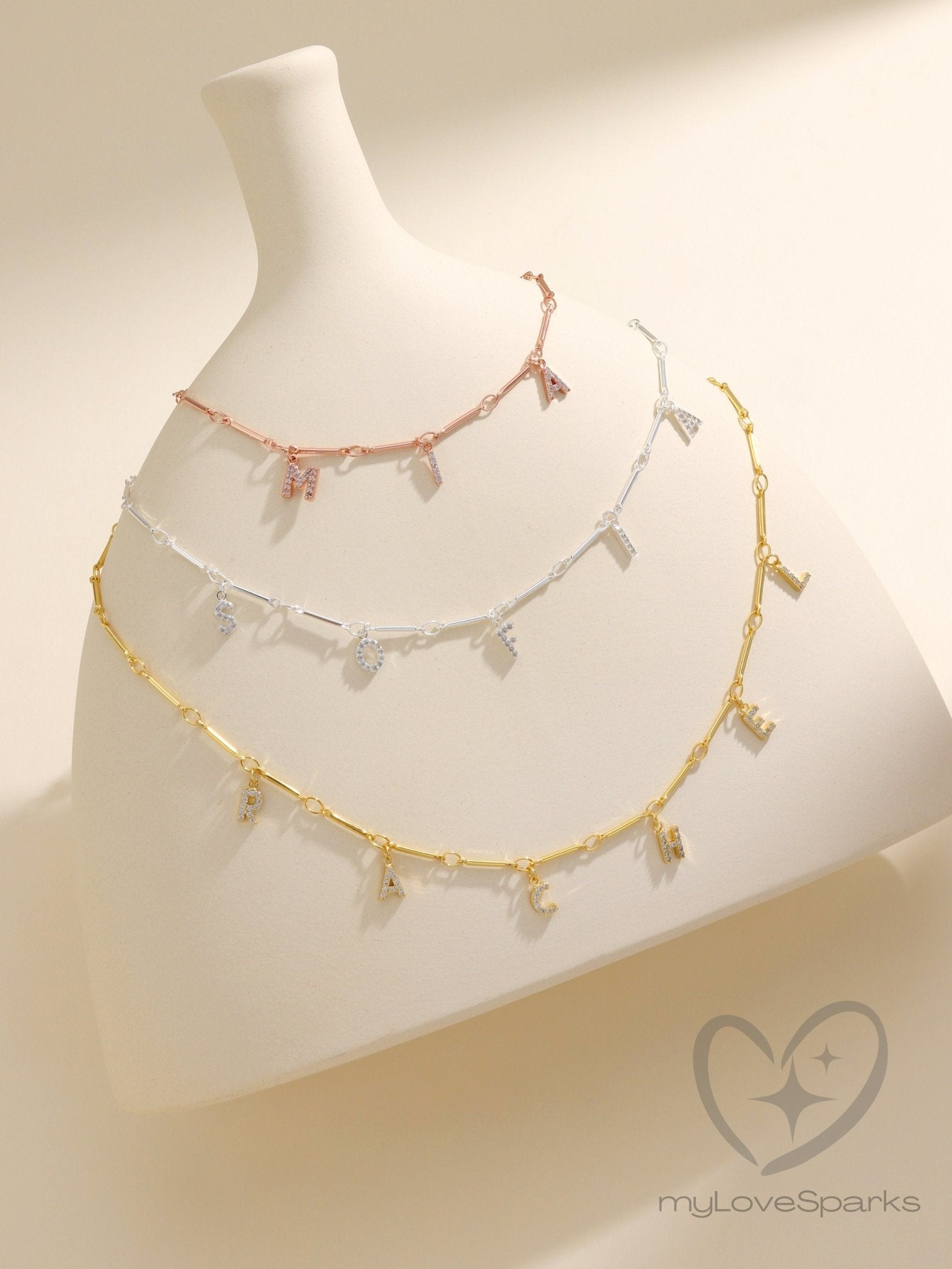 Personalized Diamond Name Necklace with Tube Chain - myLoveSparks Jewelry & GiftsJHDiamond