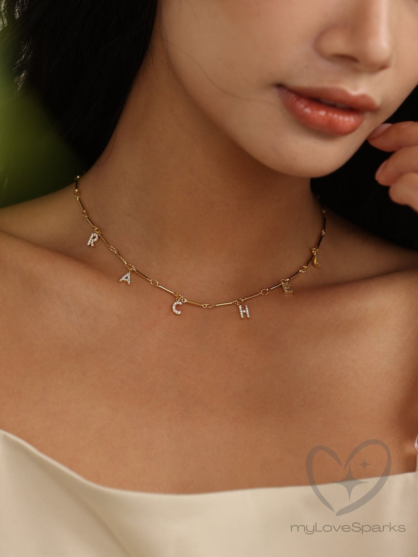 Personalized Diamond Name Necklace with Tube Chain - myLoveSparks Jewelry & GiftsJHDiamond
