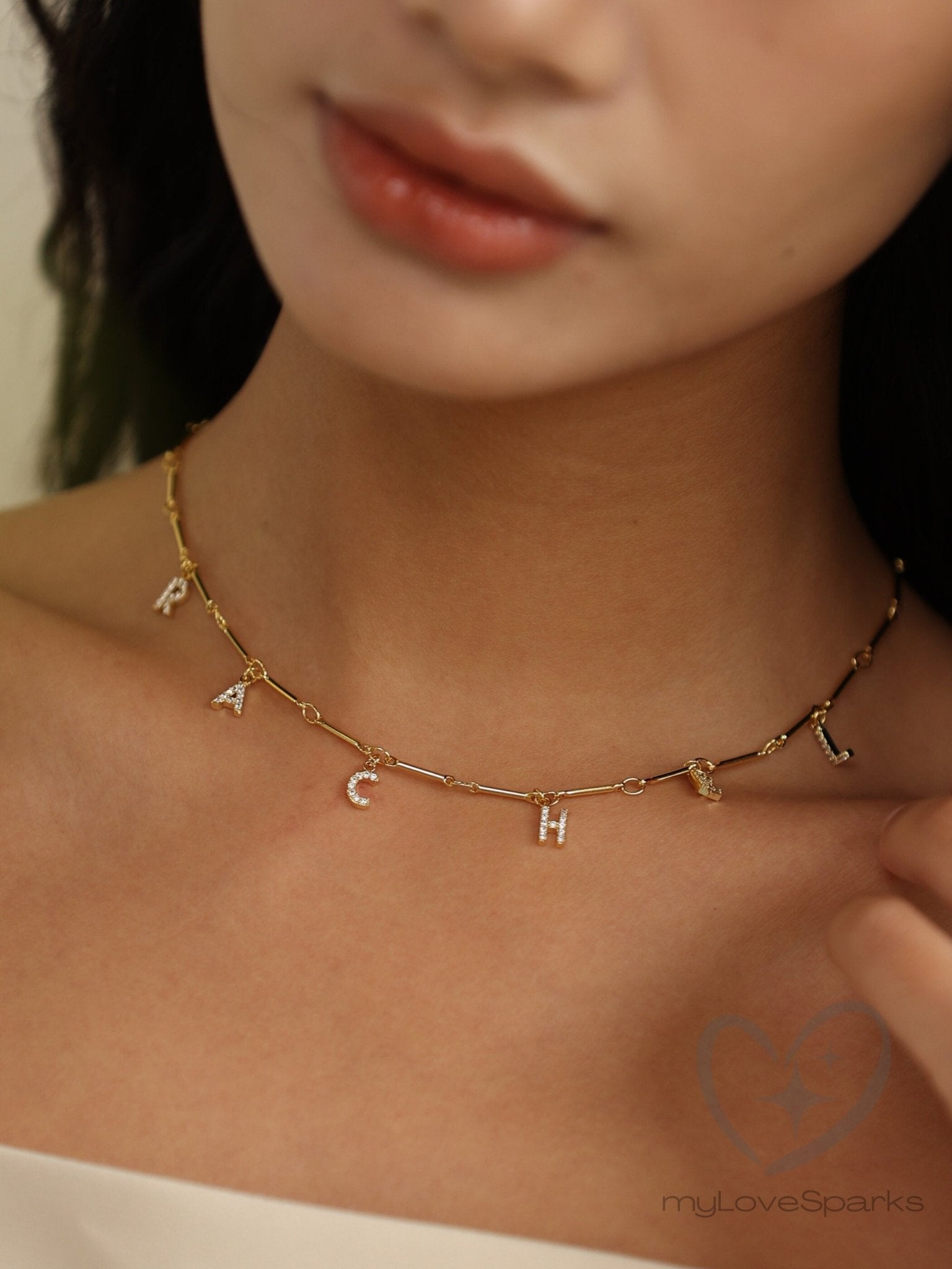 Personalized Diamond Name Necklace with Tube Chain - myLoveSparks Jewelry & GiftsJHDiamond