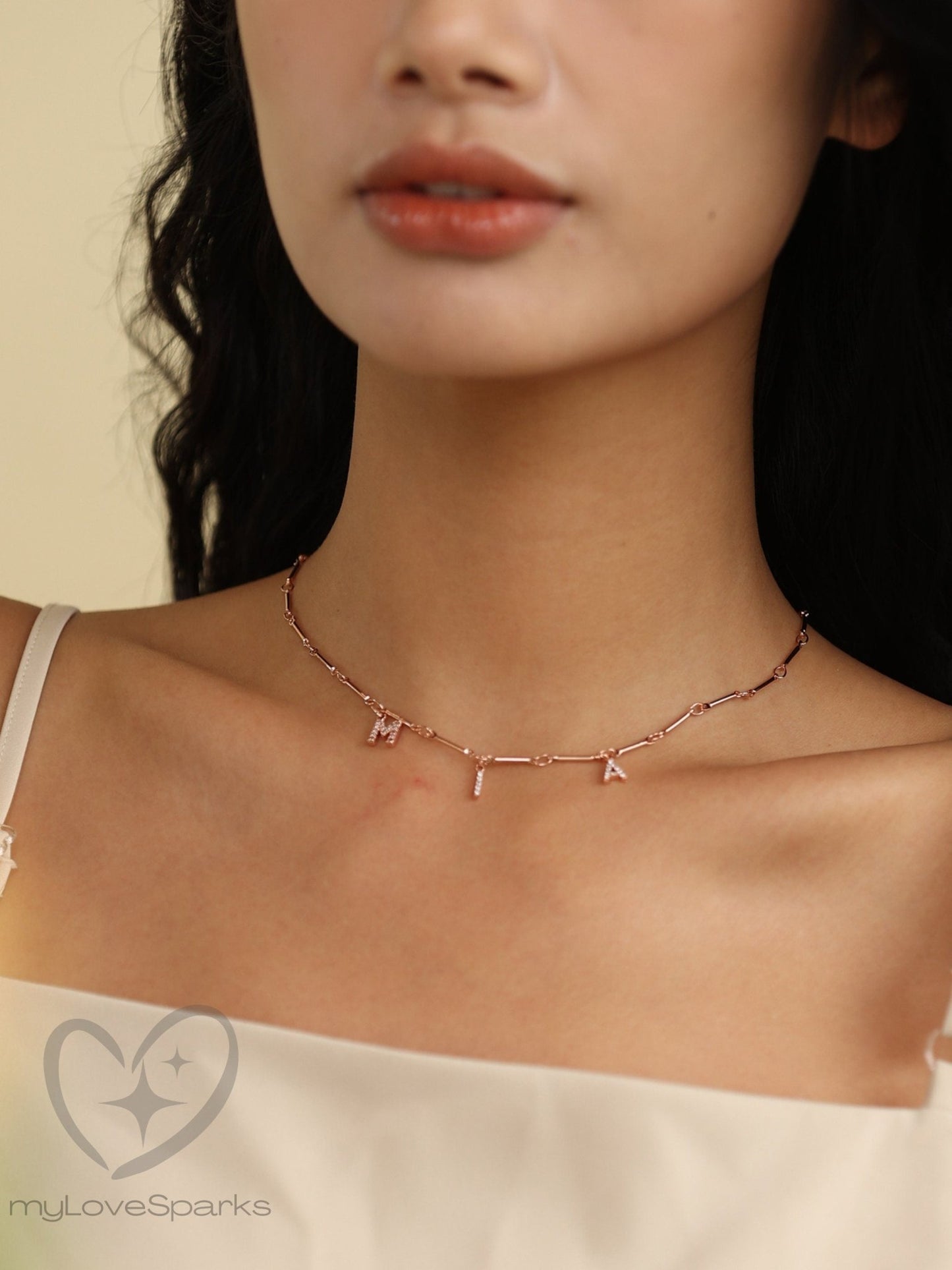 Personalized Diamond Name Necklace with Tube Chain - myLoveSparks Jewelry & GiftsJHDiamond