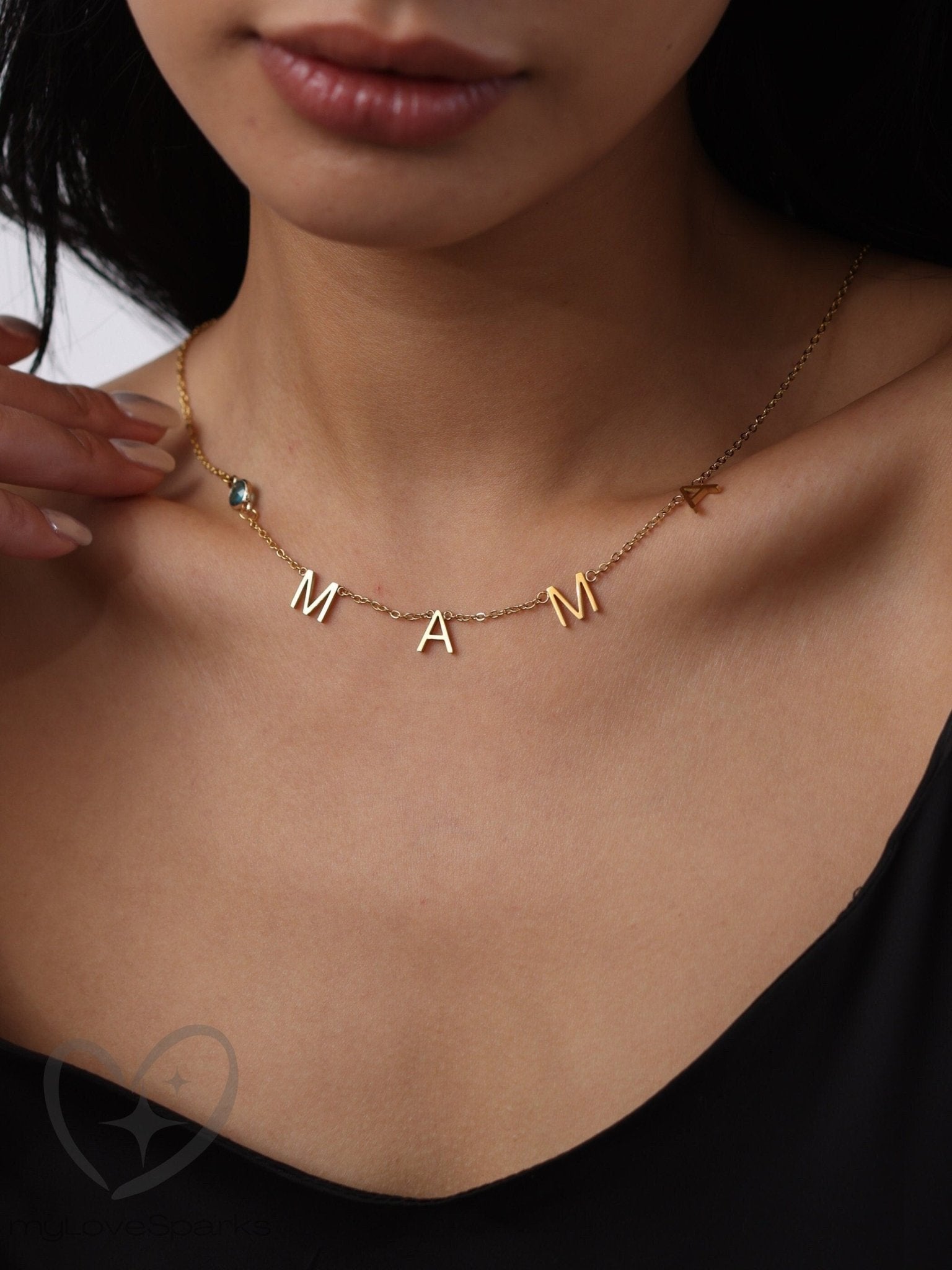 Personalized Family Birthstone Letter Initial Necklace - myLoveSparks Jewelry & GiftsHN