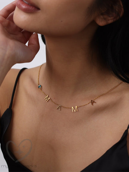 Personalized Family Birthstone Letter Initial Necklace - myLoveSparks Jewelry & GiftsHN