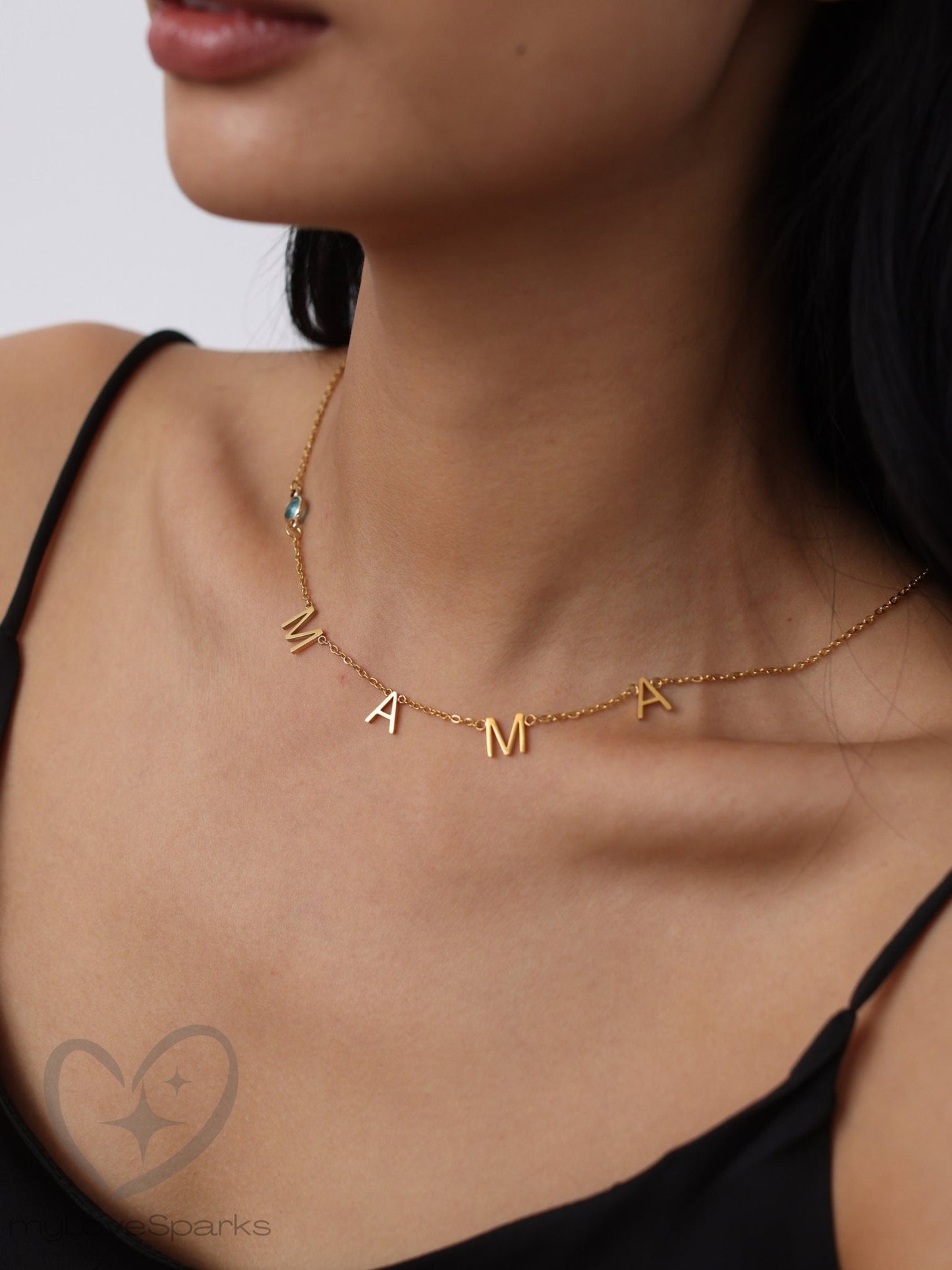 Personalized Family Birthstone Letter Initial Necklace - myLoveSparks Jewelry & GiftsHN