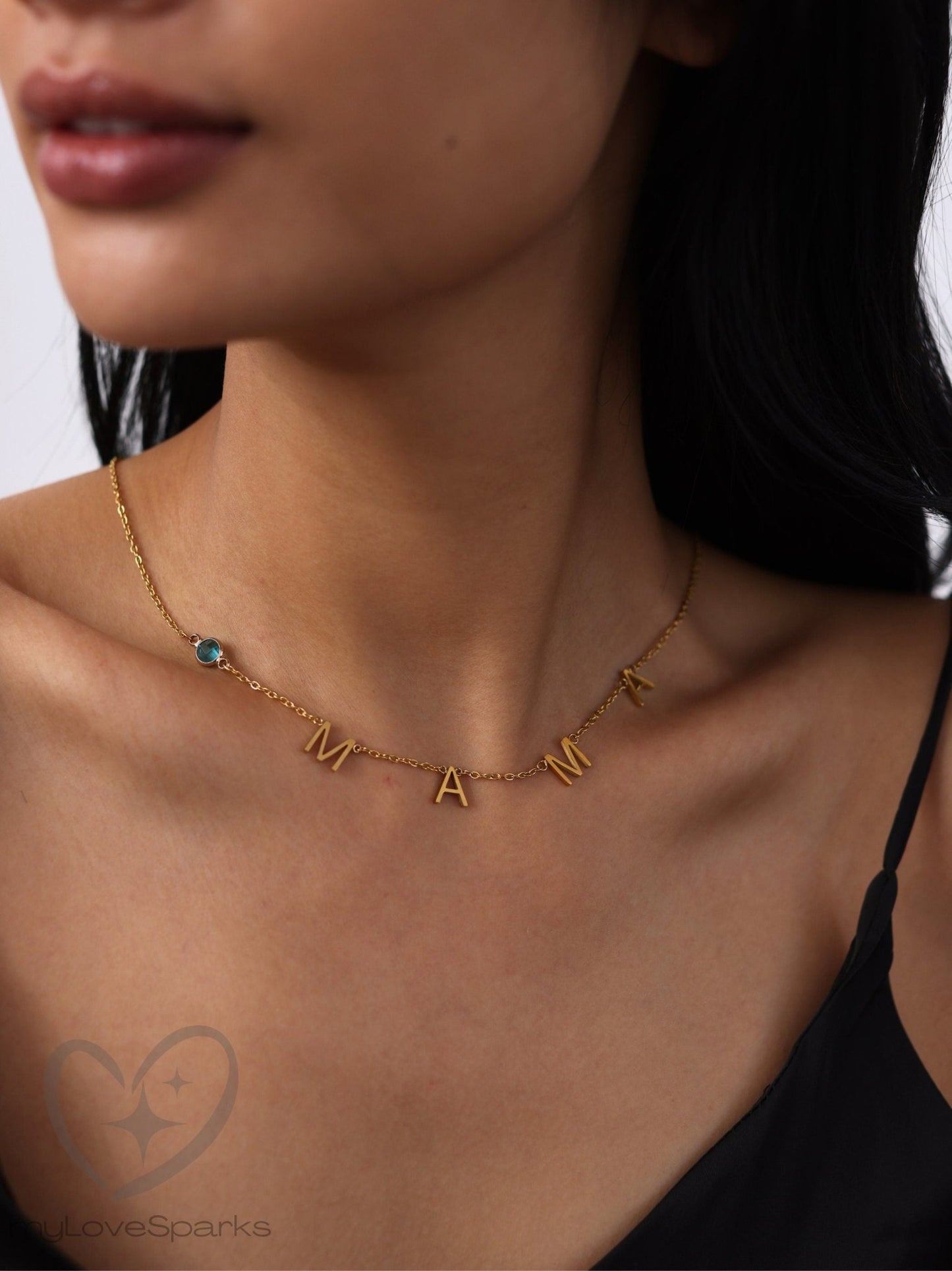 Personalized Family Birthstone Letter Initial Necklace - myLoveSparks Jewelry & GiftsHN