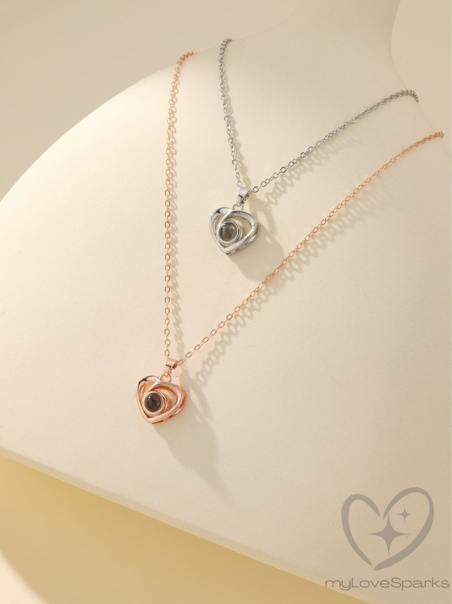 Personalized Groovy Heart Photo Projection Necklace - myLoveSparks Jewelry & GiftsCL