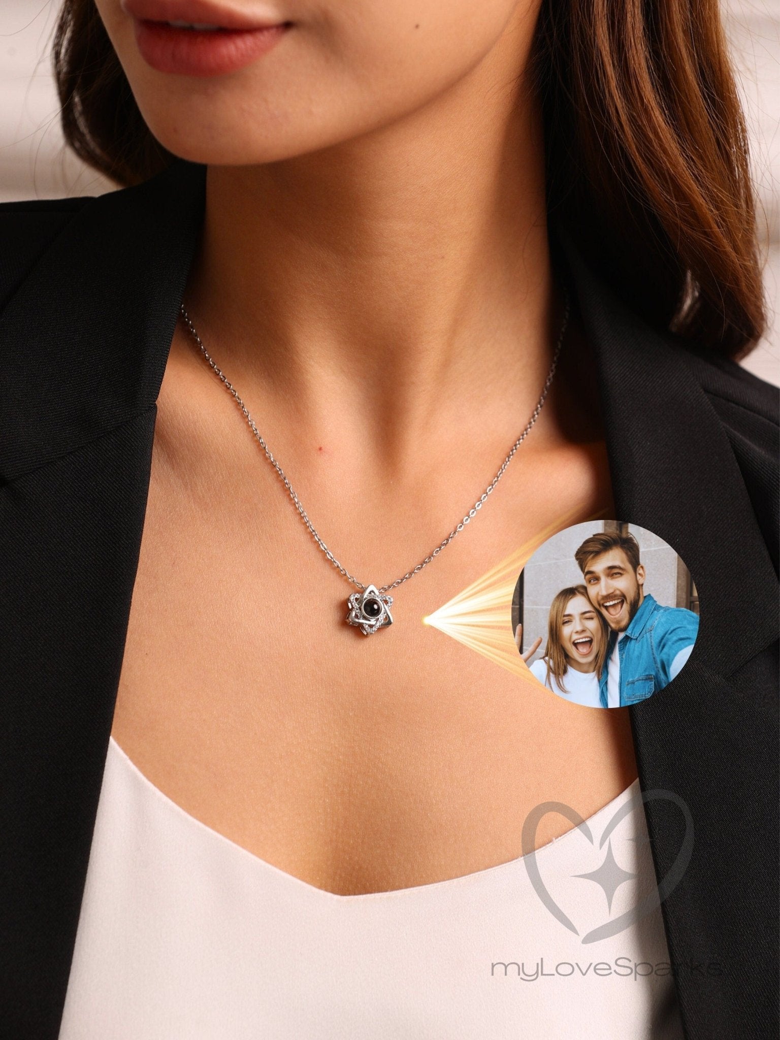 Personalized Hexagon Pendant Photo Projection Necklace - myLoveSparks Jewelry & GiftsHJ