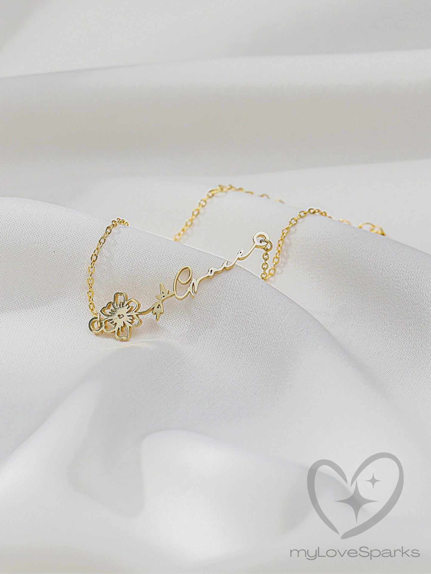 Personalized Name Anklet with Birth Flower - myLoveSparks Jewelry & GiftsFY