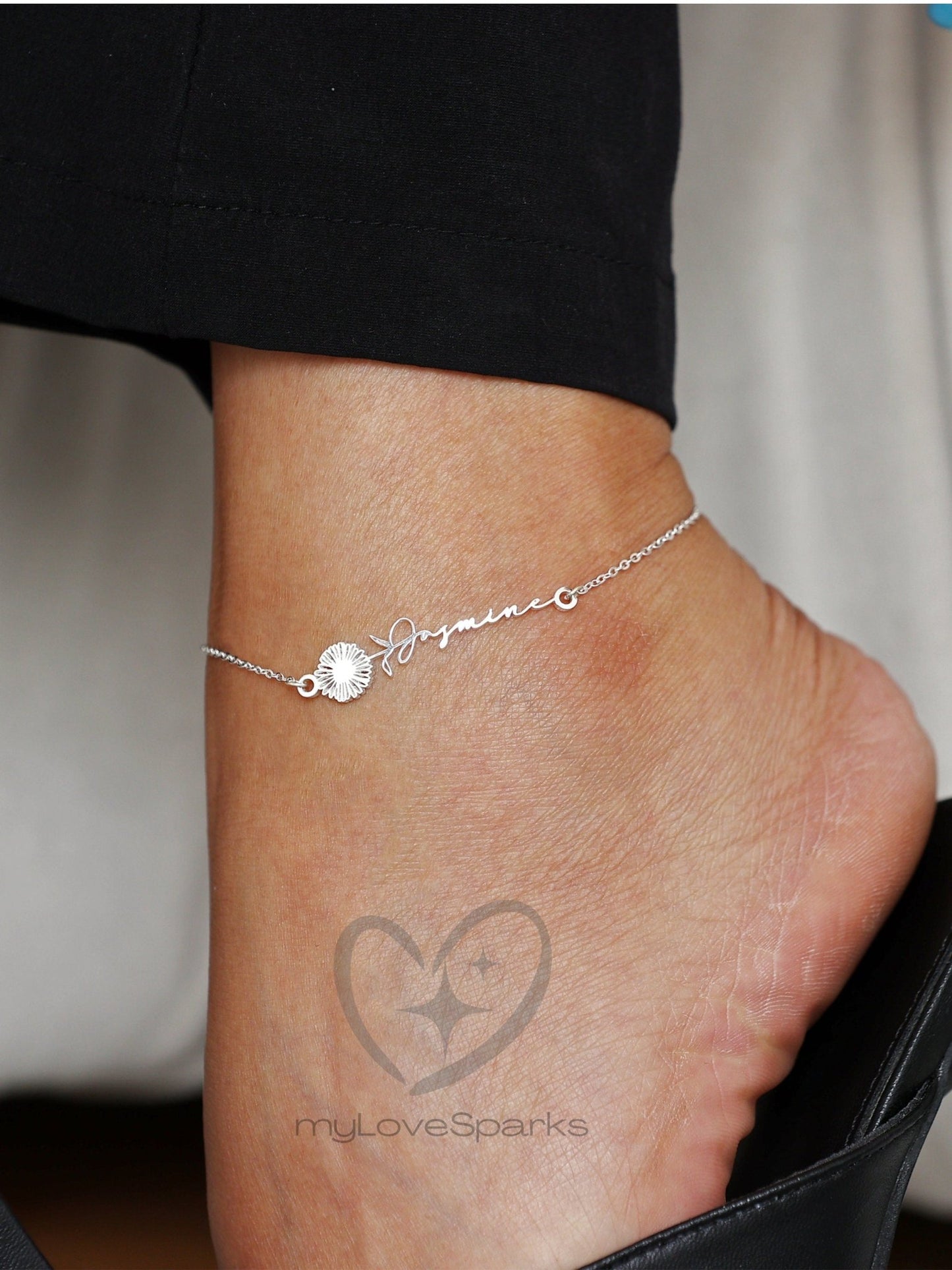 Personalized Name Anklet with Birth Flower - myLoveSparks Jewelry & GiftsFY