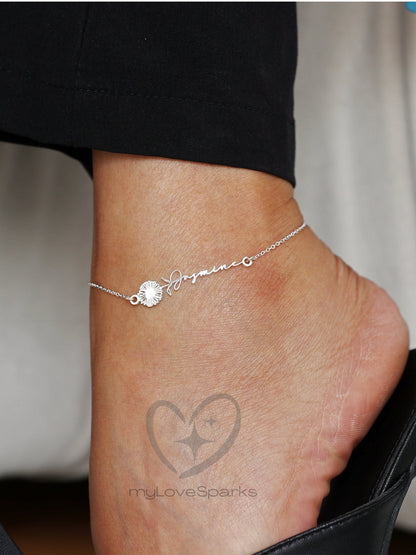 Personalized Name Anklet with Birth Flower - myLoveSparks Jewelry & GiftsFY