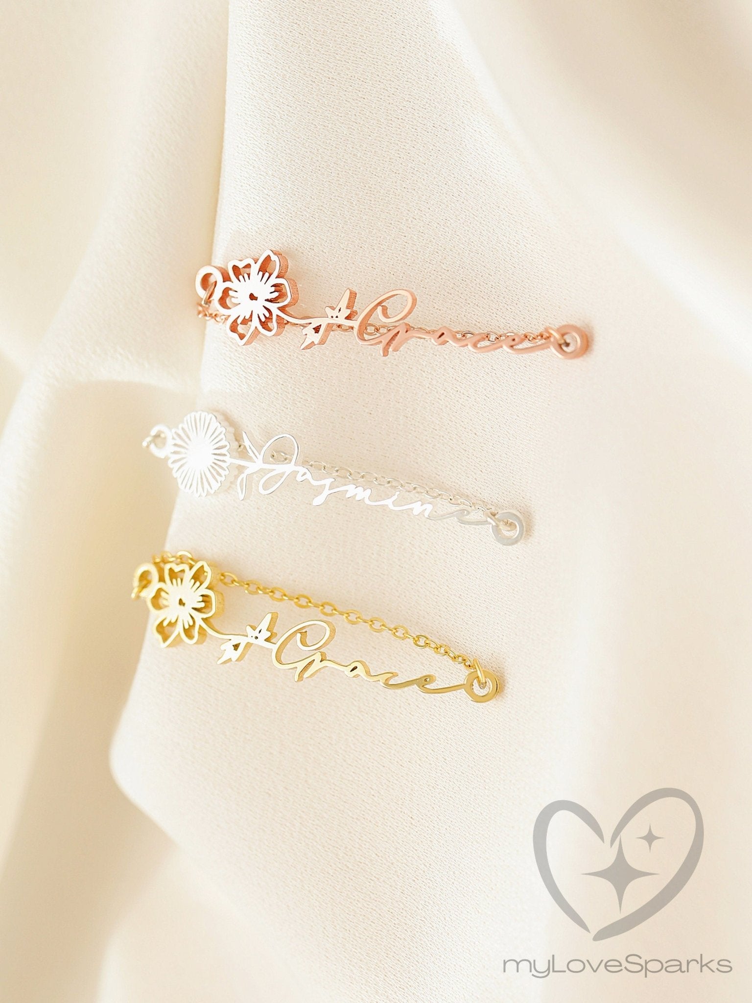 Personalized Name Anklet with Birth Flower - myLoveSparks Jewelry & GiftsFY