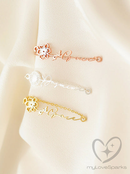 Personalized Name Anklet with Birth Flower - myLoveSparks Jewelry & GiftsFY