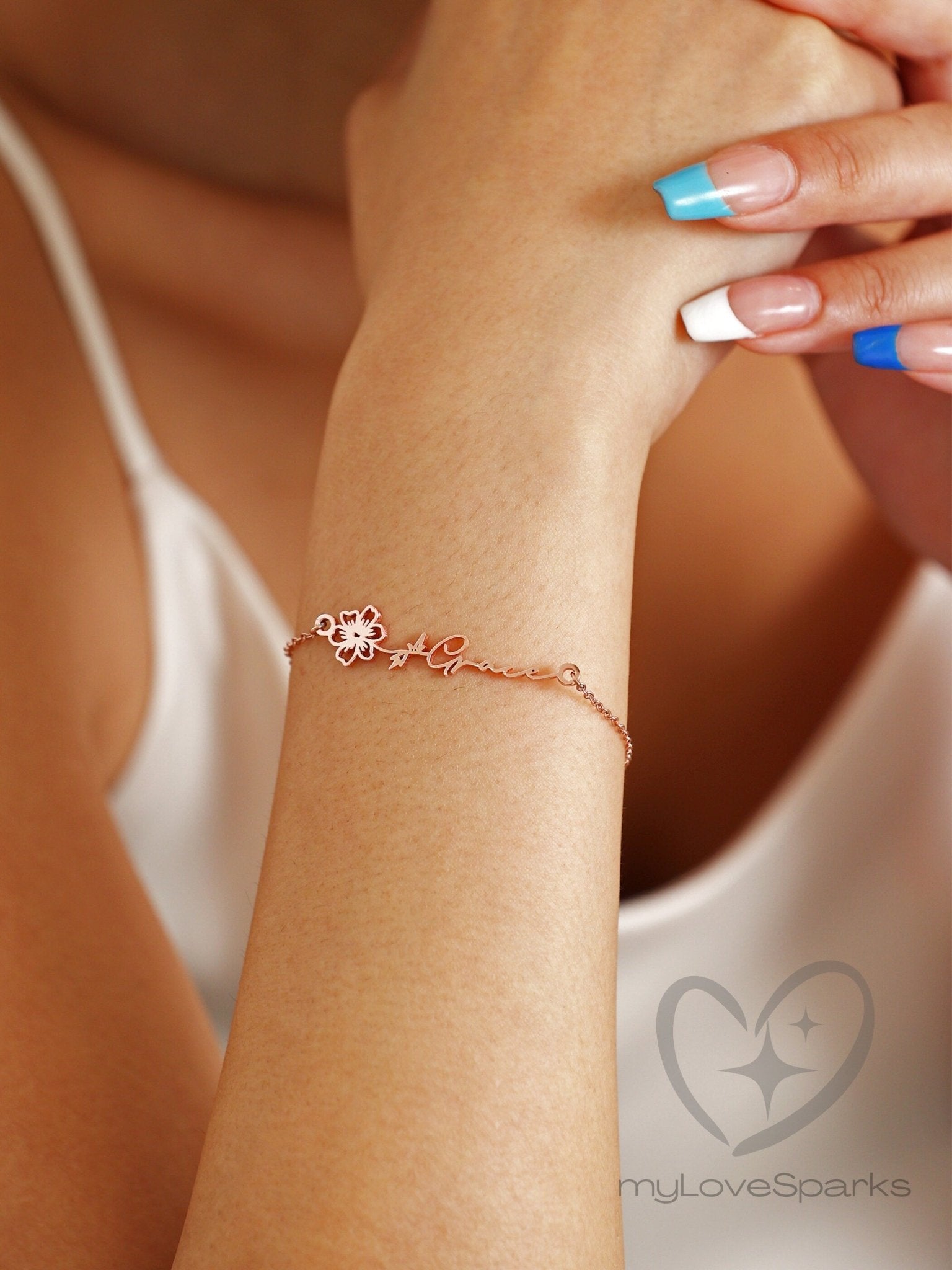 Personalized Name Bracelet with Birth Flower - myLoveSparks Jewelry & GiftsFY