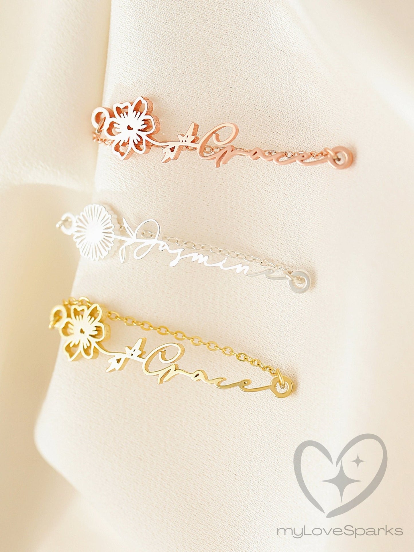 Personalized Name Bracelet with Birth Flower - myLoveSparks Jewelry & GiftsFY