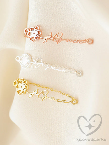 Personalized Name Bracelet with Birth Flower - myLoveSparks Jewelry & GiftsFY