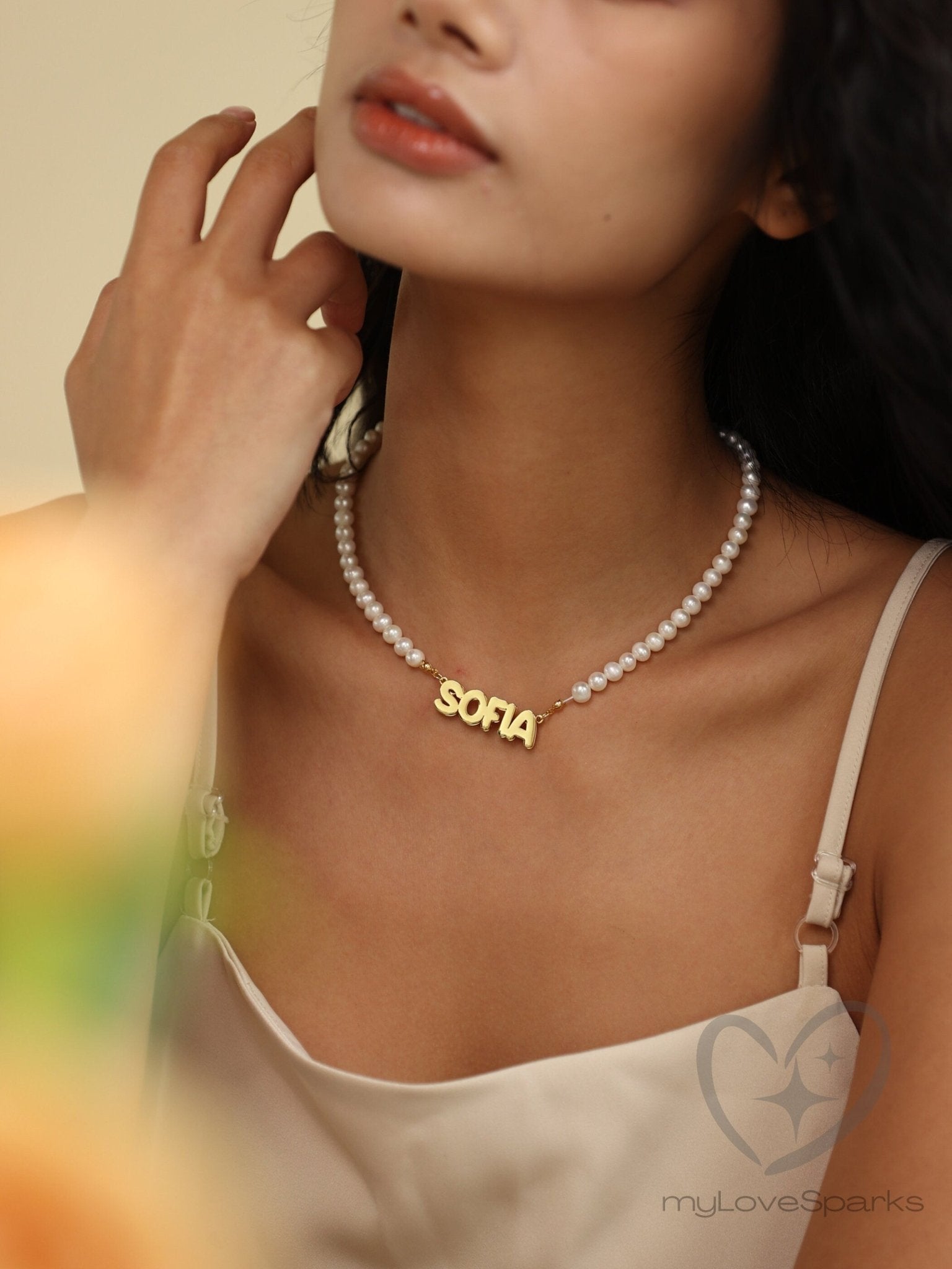 Personalized Name Necklace with Pearls Chain - myLoveSparks Jewelry & GiftsJHDiamond