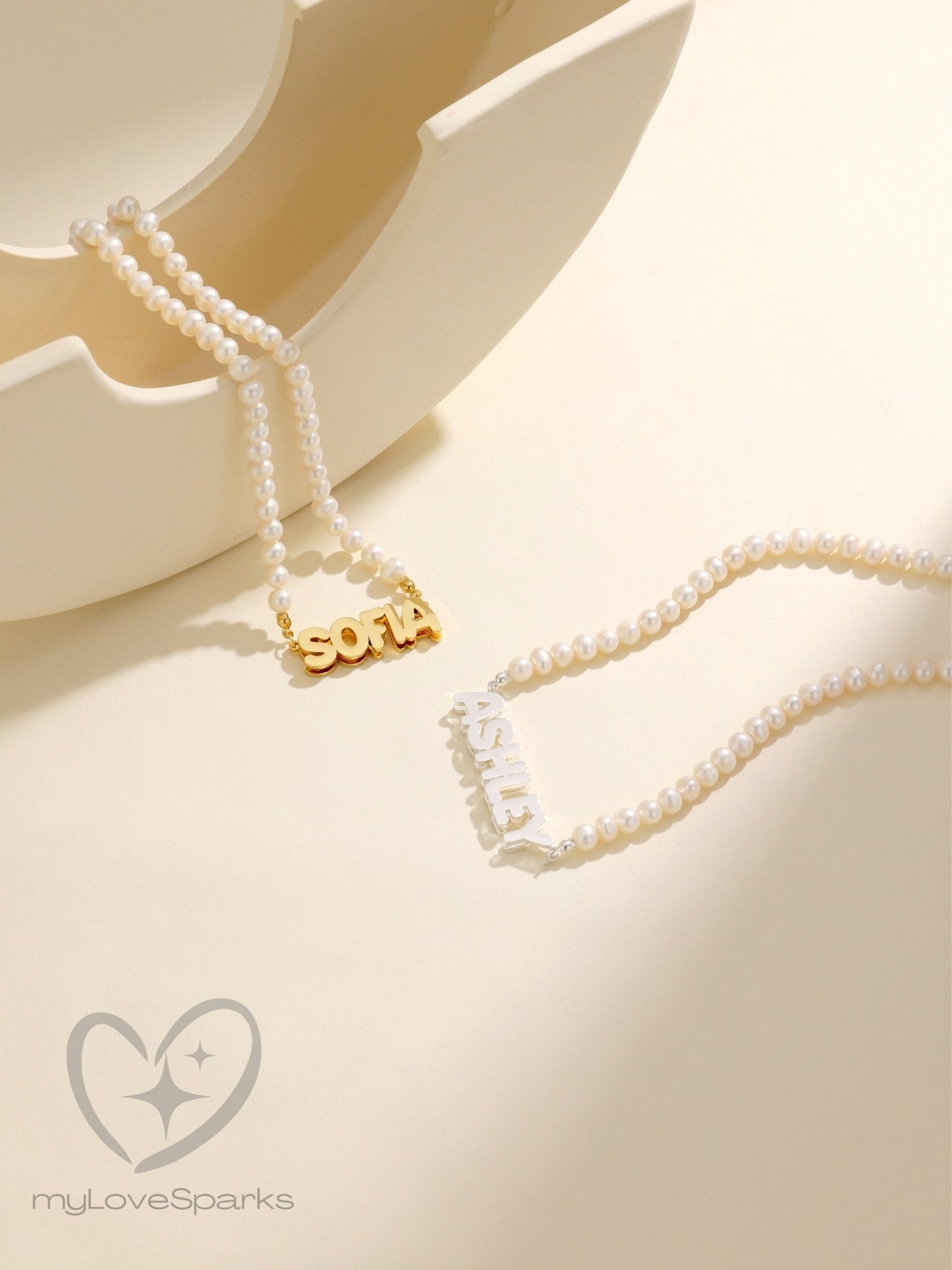 Personalized Name Necklace with Pearls Chain - myLoveSparks Jewelry & GiftsJHDiamond