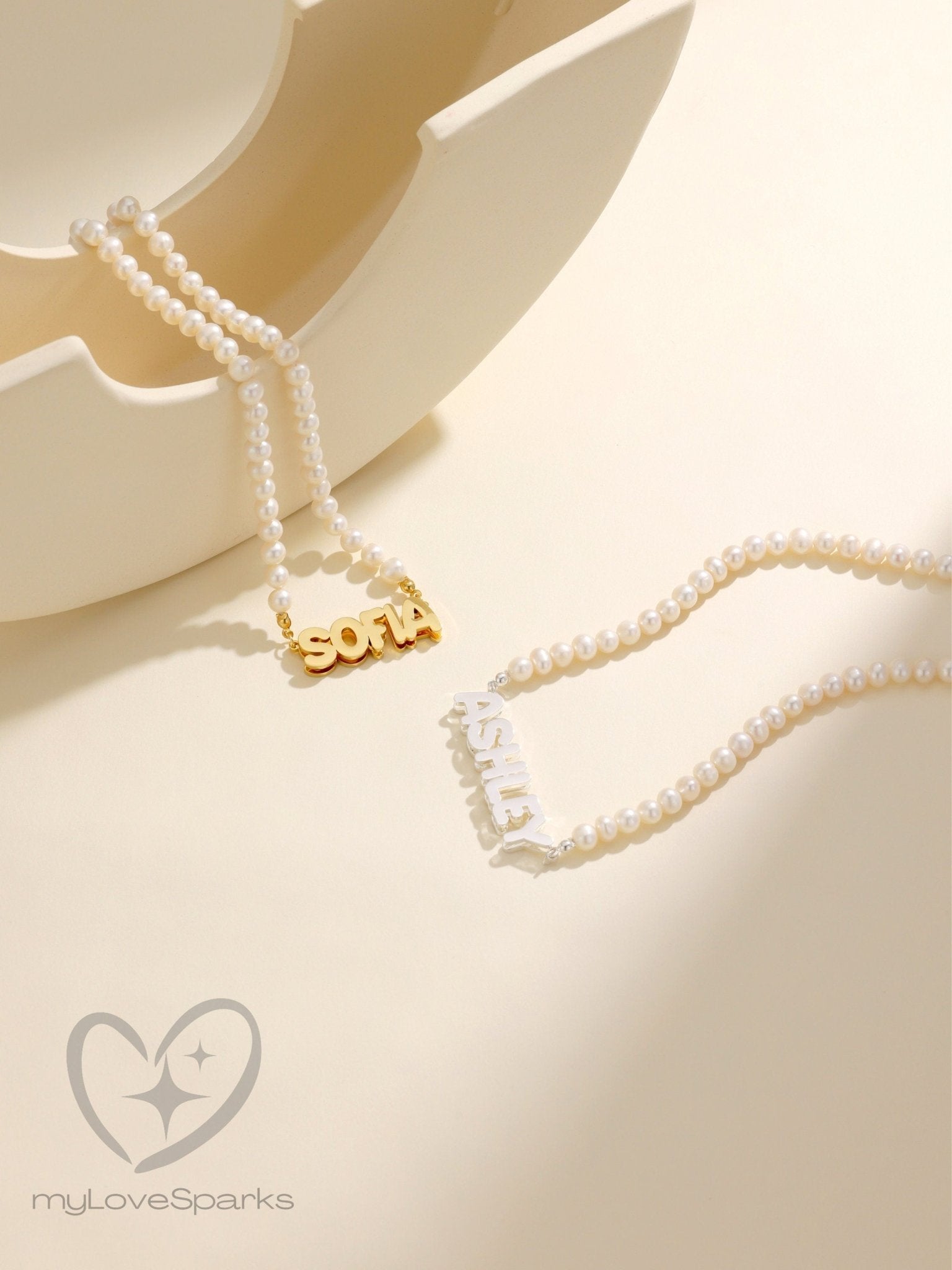 Personalized Name Necklace with Pearls Chain - myLoveSparks Jewelry & GiftsJHDiamond
