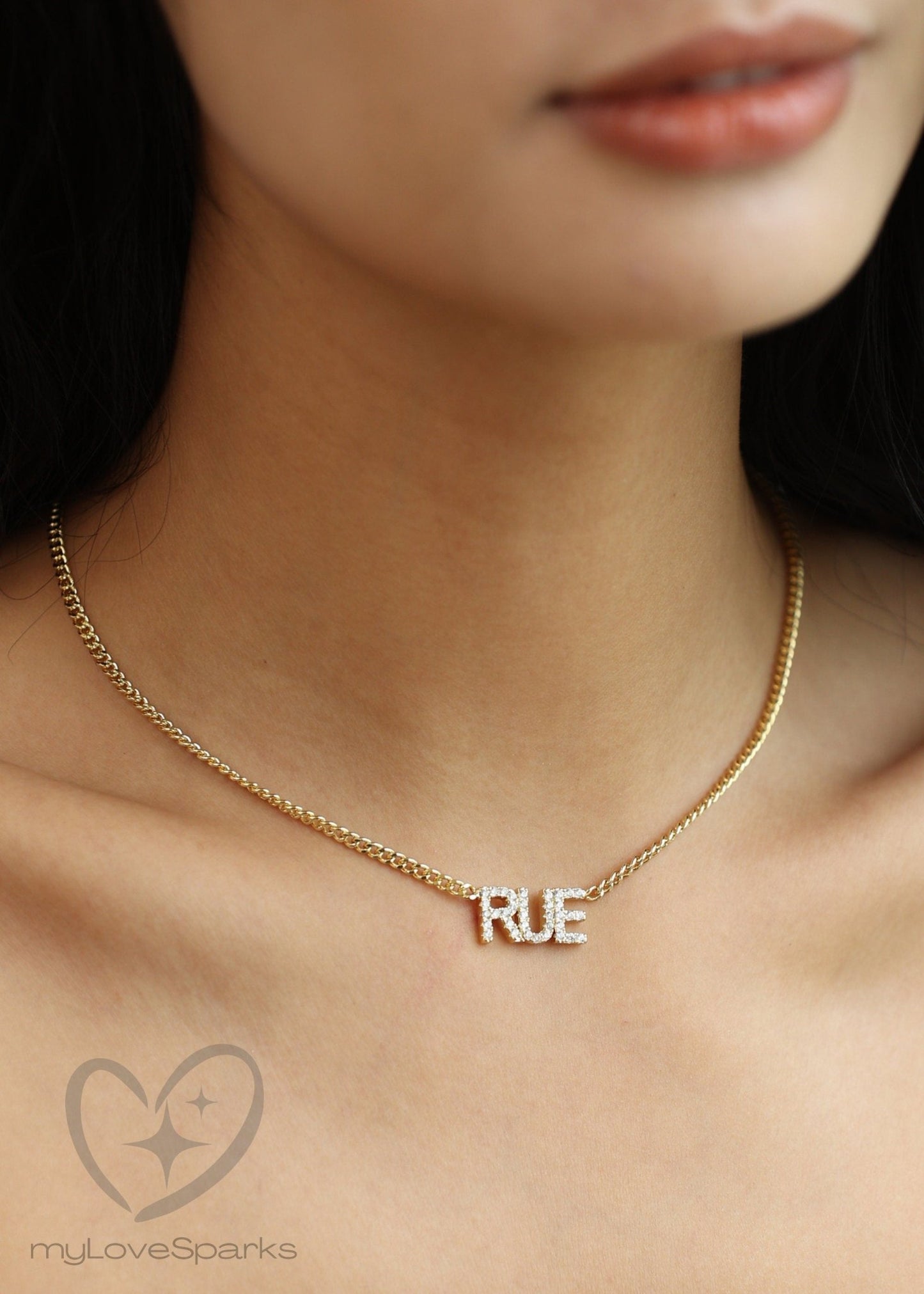 Personalized Pavé Diamond Name Necklace with Curb Chain - myLoveSparks Jewelry & GiftsJHDiamond